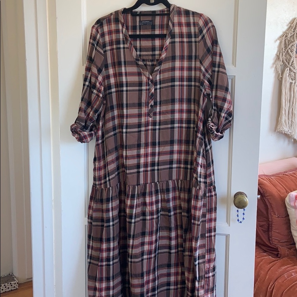 Zara plaid dress with dropped waist
